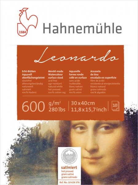 Hahnemühle Leonardo Aquarellblock, satiniert 600 g/m², 10 Blatt