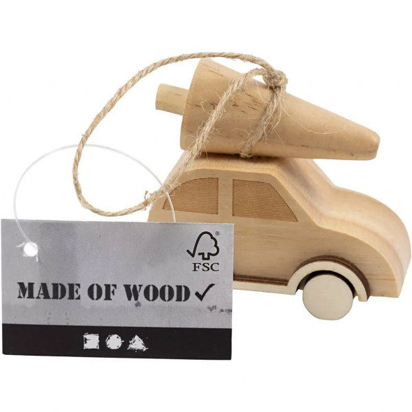 Auto mit Weihnachtsbaum aus Holz