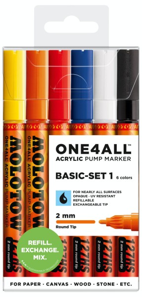 MOLOTOW ONE4ALL Acrylic Pump Marker 6er Basic Set 1, 2 mm