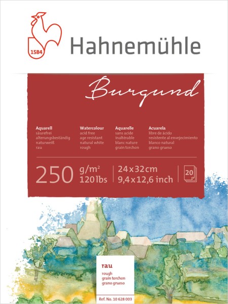 Hahnemühle Burgund Aquarellpapier rau, 250 g/m², 20 Blatt