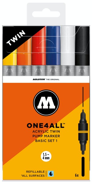 MOLOTOW ONE4ALL Acrylic Twin Pump Marker 6er Basic Set 1